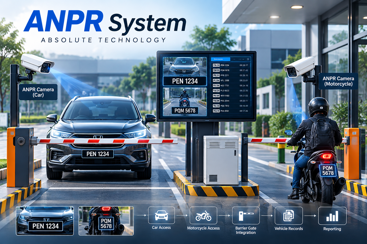 ANPR barrier gate system for cars and motorcycles