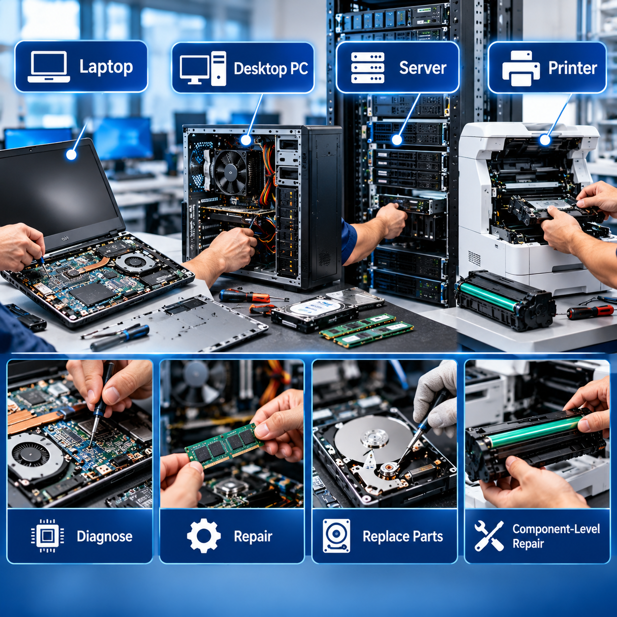 Laptop desktop PC server and printer repair services
